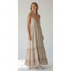 Rosegold Polka Dot Tiered Skinny Strap Maxi‎ Dress